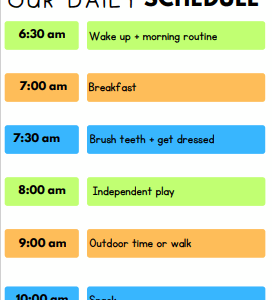 Printable toddler daily schedule chart with bright icons and simple layout